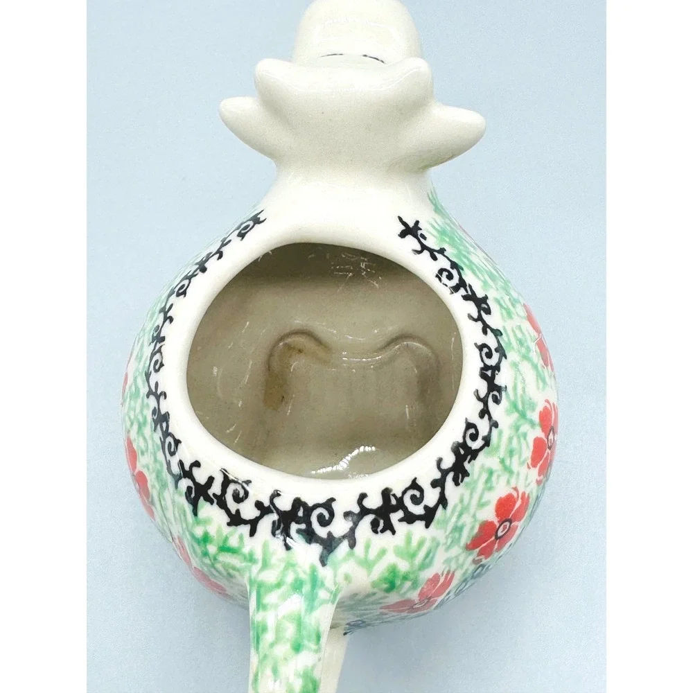 Ceramika Artystyczna Cow Creamer Red Flower Floral Polish Pottery
